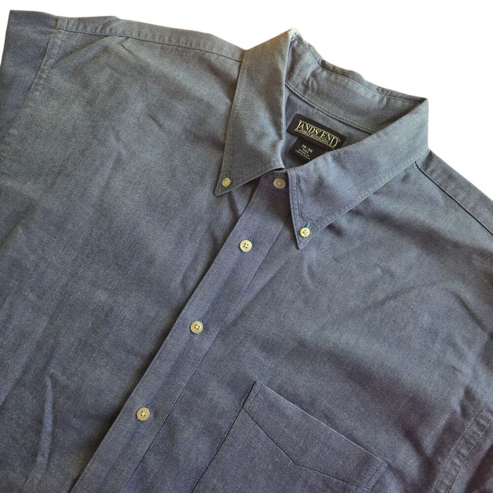 Lands’ End Mens 18-36 Tall Blue Button Down Shirt 100% Cotton Oxford Long Sleeve